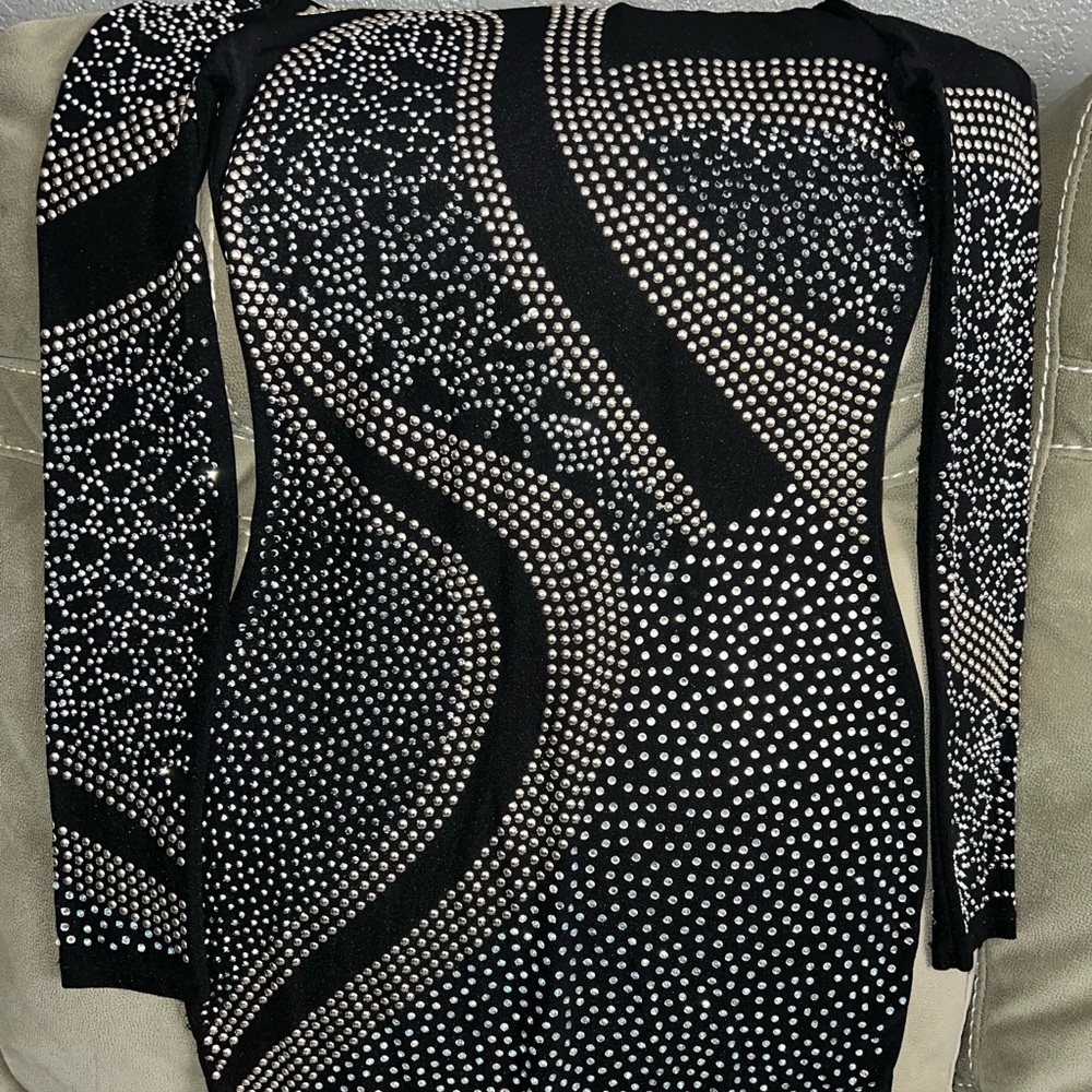 Black Rhinestone Long Sleeve Dress